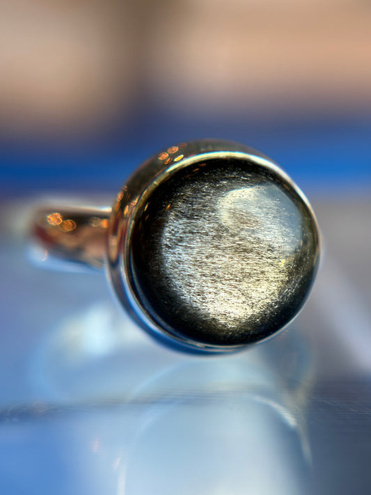 Silver Obsidian Ring Size 6 Sterling Silver