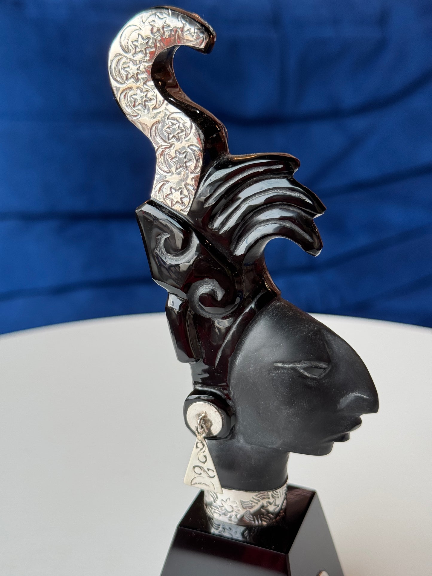 Pakal the Great Obsidian Sculpture | Mayan Sculpture | 95% silver