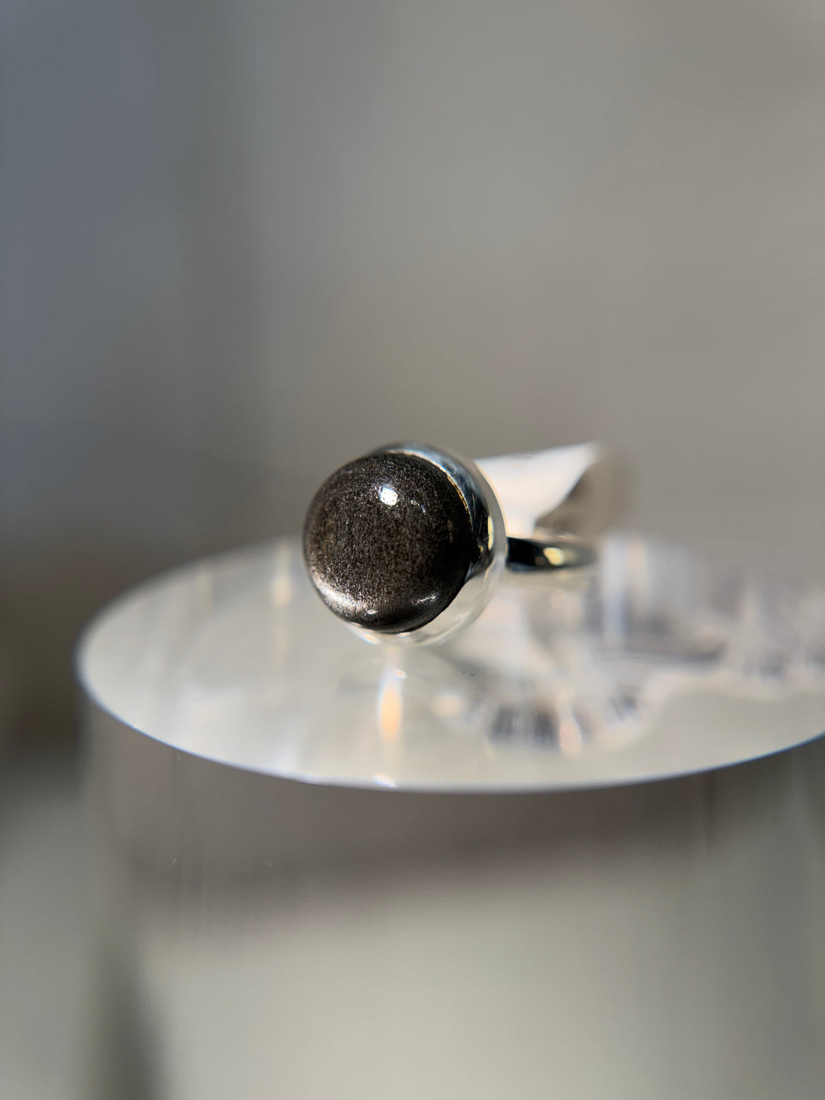Silver Sheen Obsidian Ring Size 5