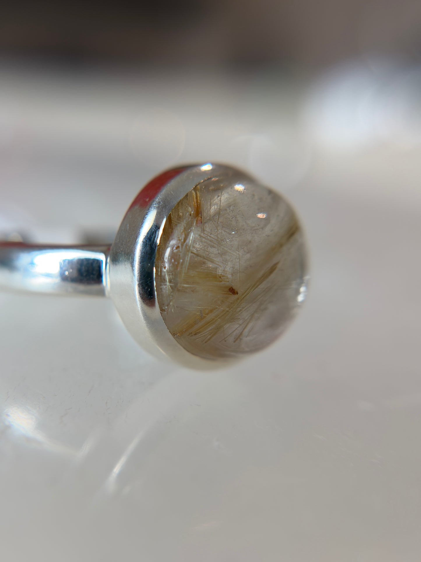 Gold Rutilated Quartz Ring Size 11 Sterling Silver