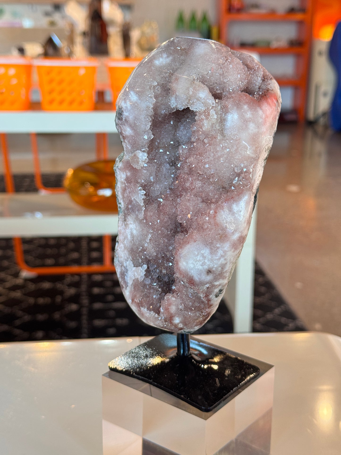 Pink Amethyst Freeform with on a stand