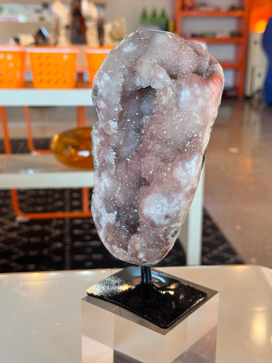 Pink Amethyst Freeform with on a stand