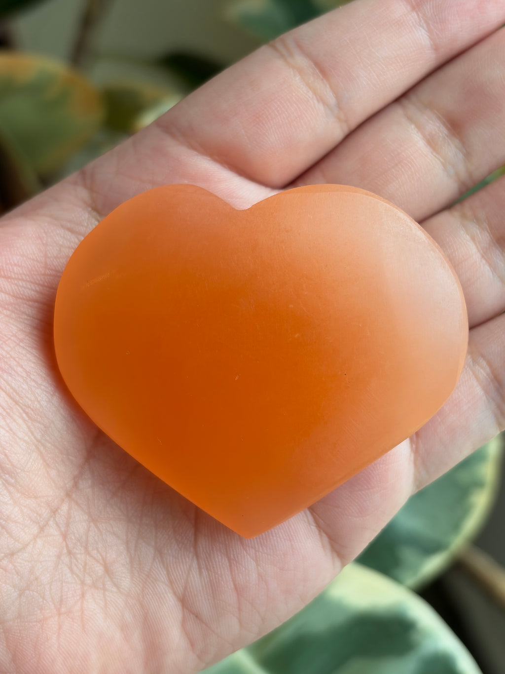 Peach Selenite Heart Palm Stone