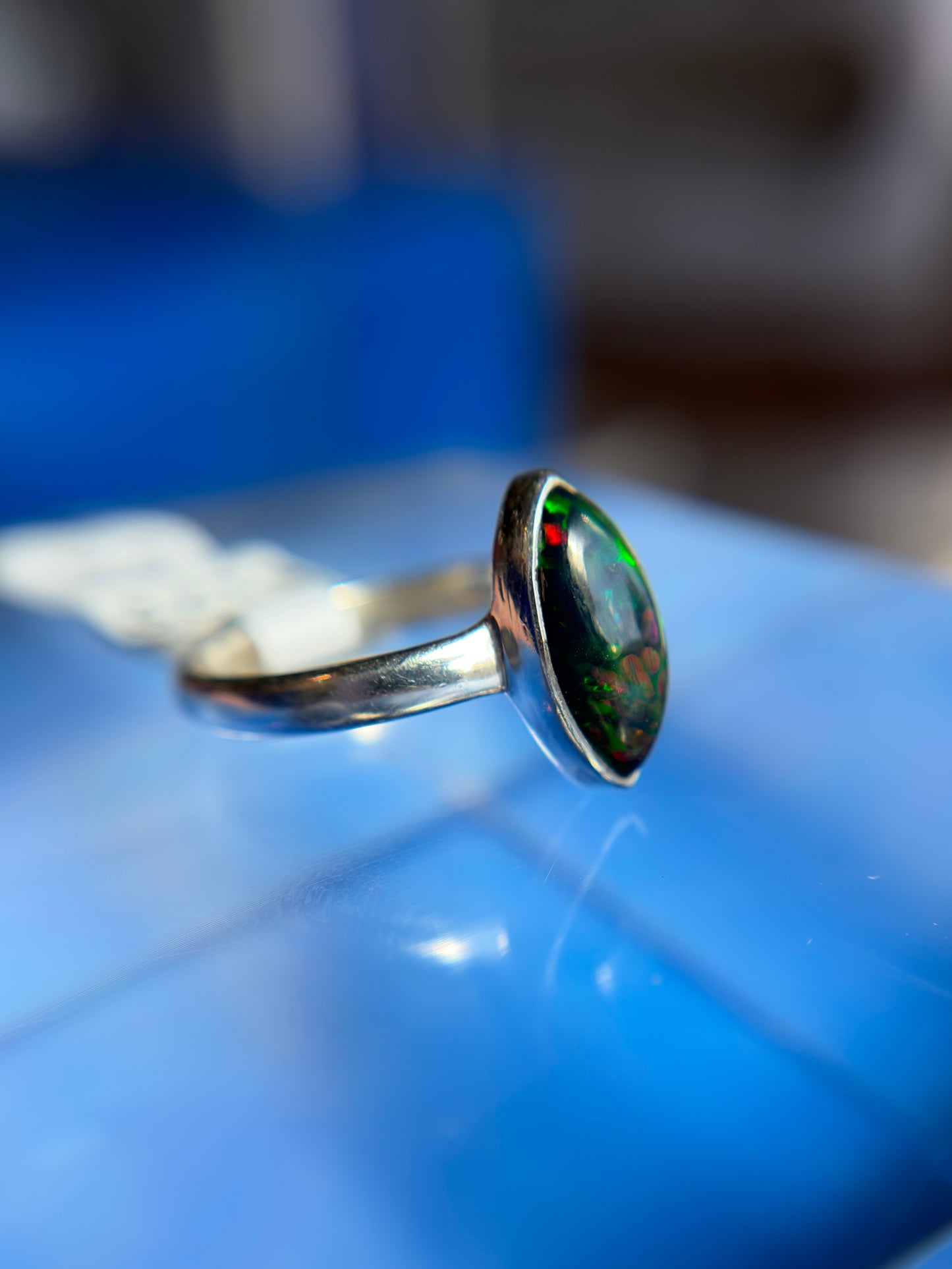 Black Opal Ring Size 8 Sterling Silver