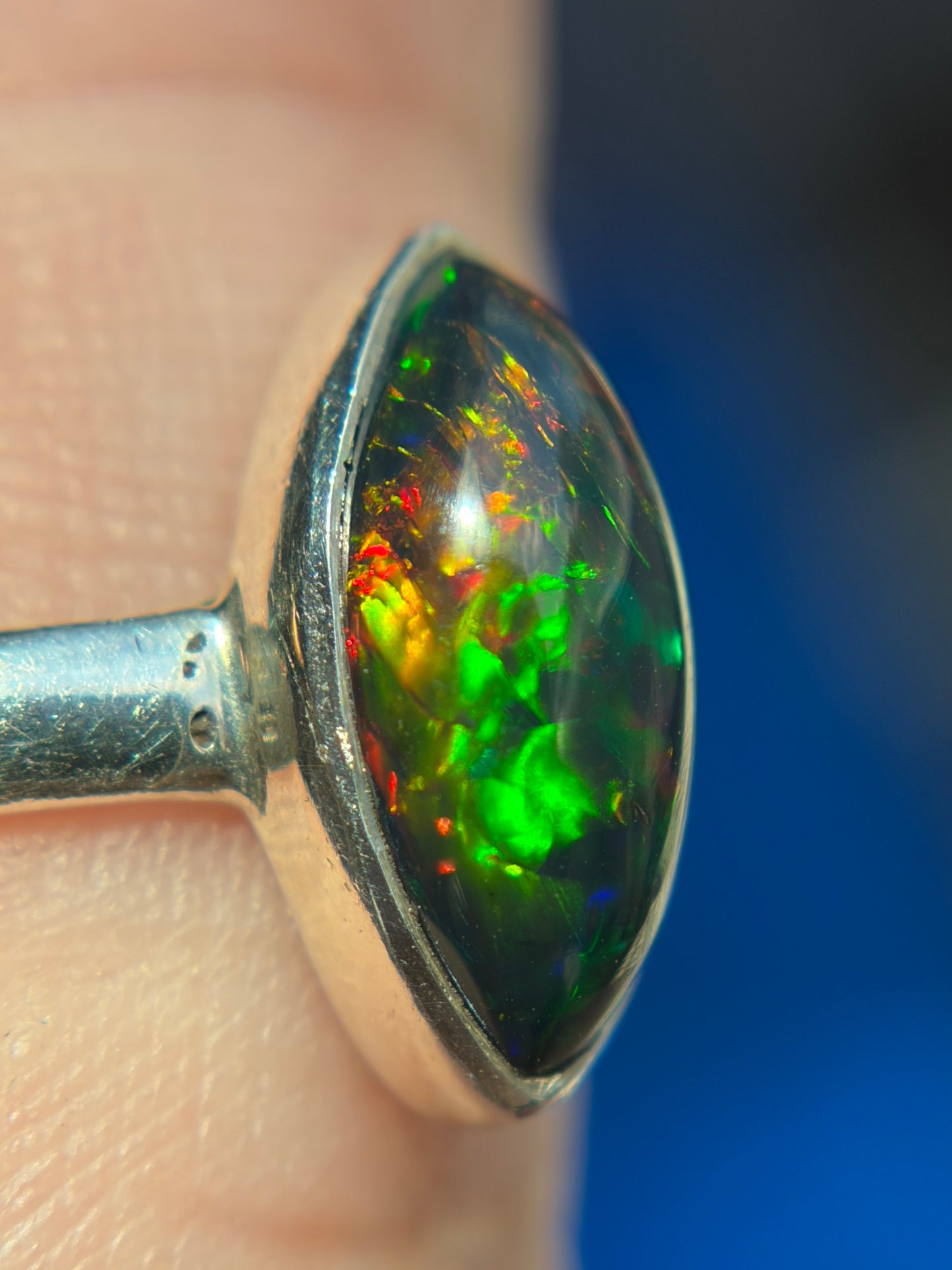 Black Opal Ring Size 8 Sterling Silver