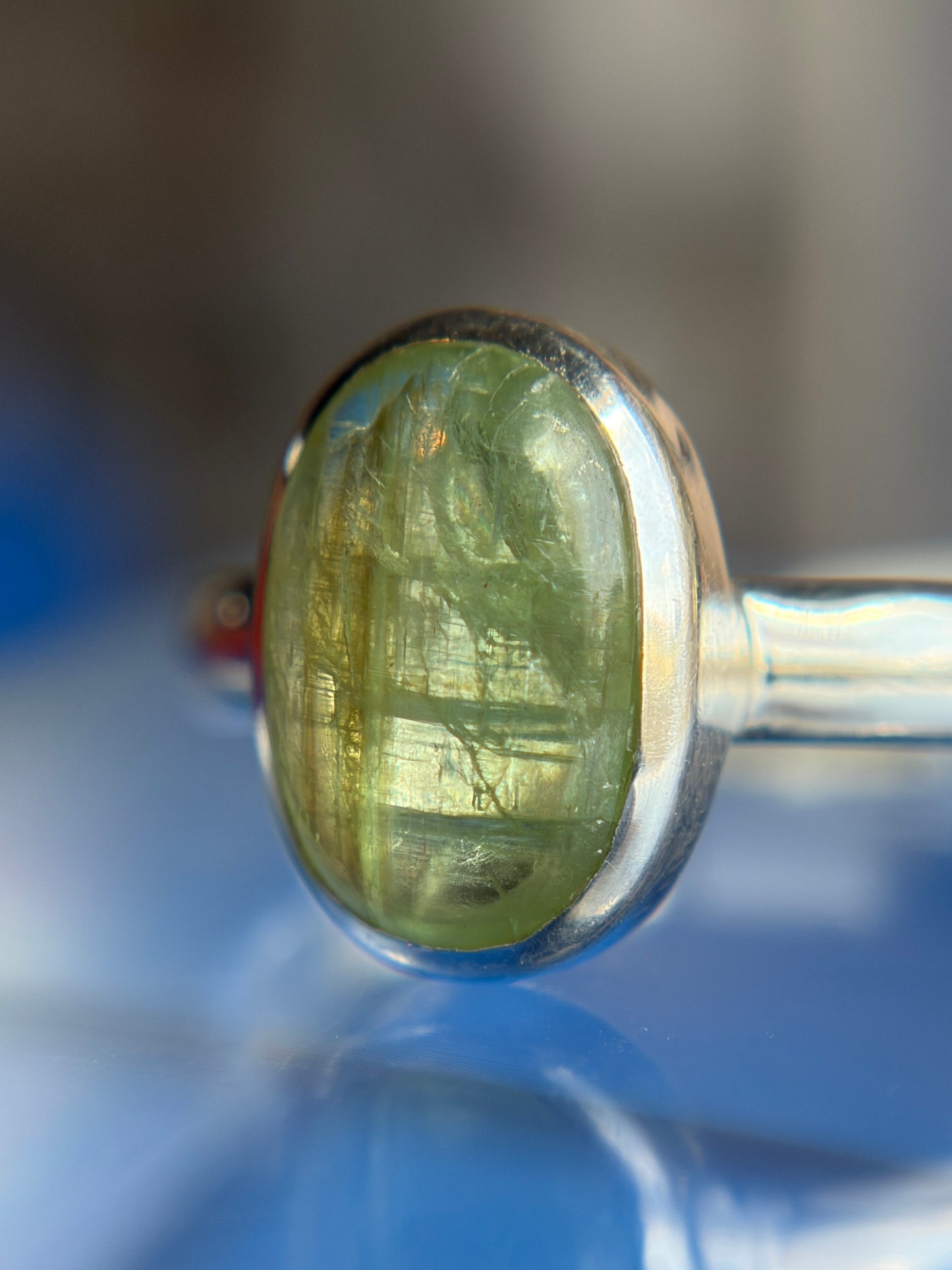 Green Kyanite Ring Size 12 Sterling Silver