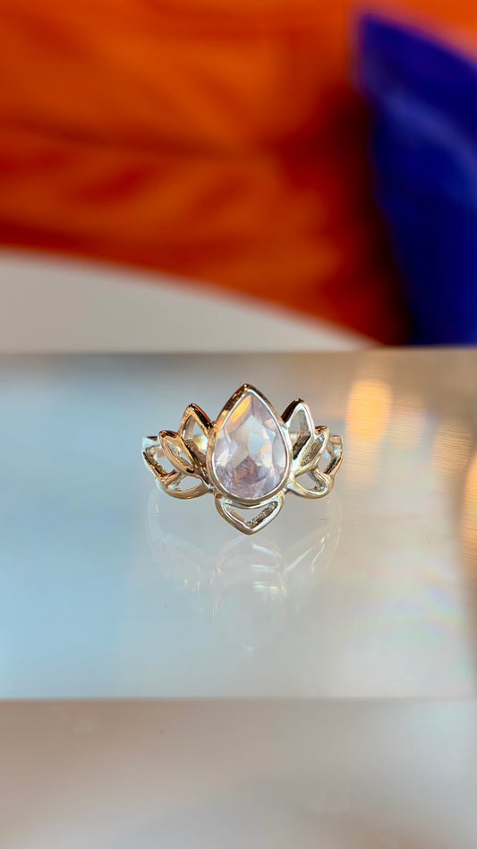 Rose Quartz Lotus Ring Size 5