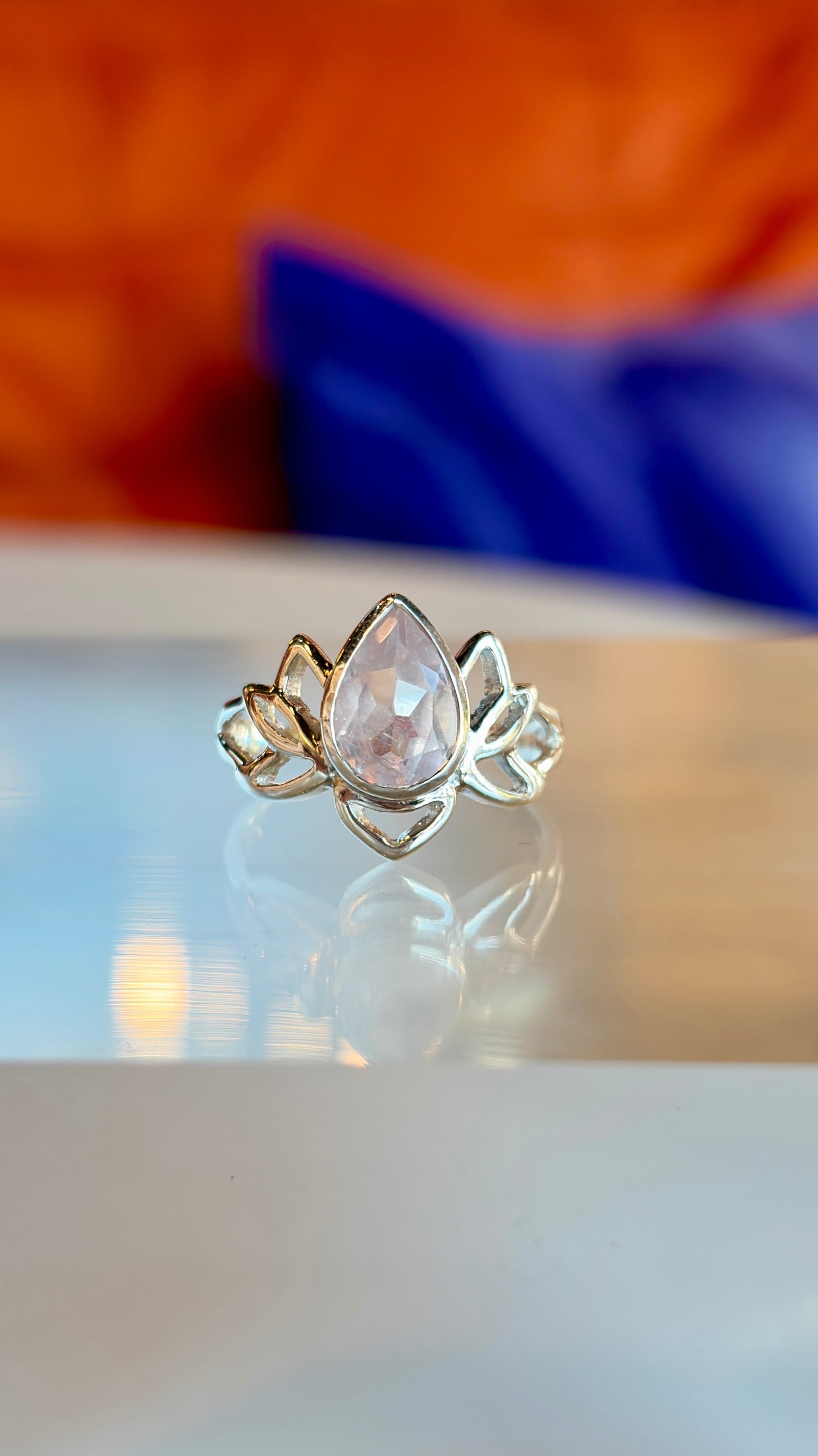 Rose Quartz Lotus Ring Size 5