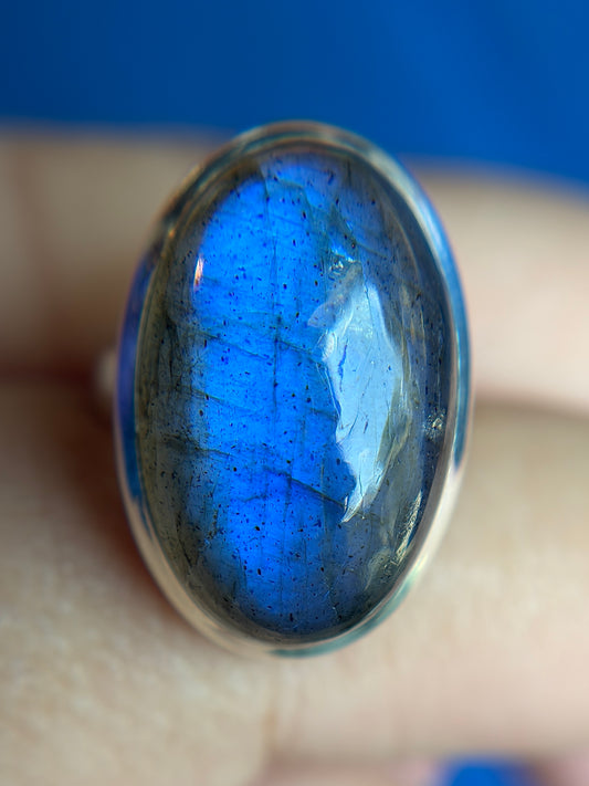 Blue Fire Labradorite Ring Size 4 Sterling Silver