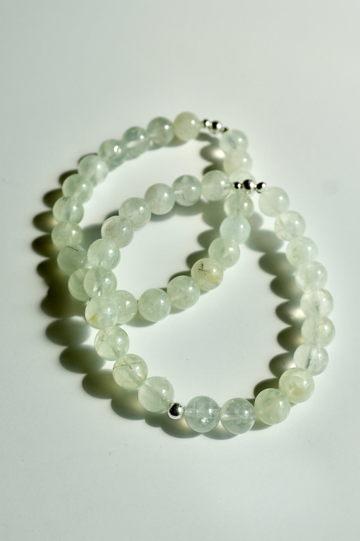 Prehnite bracelets 8mm sterling silver