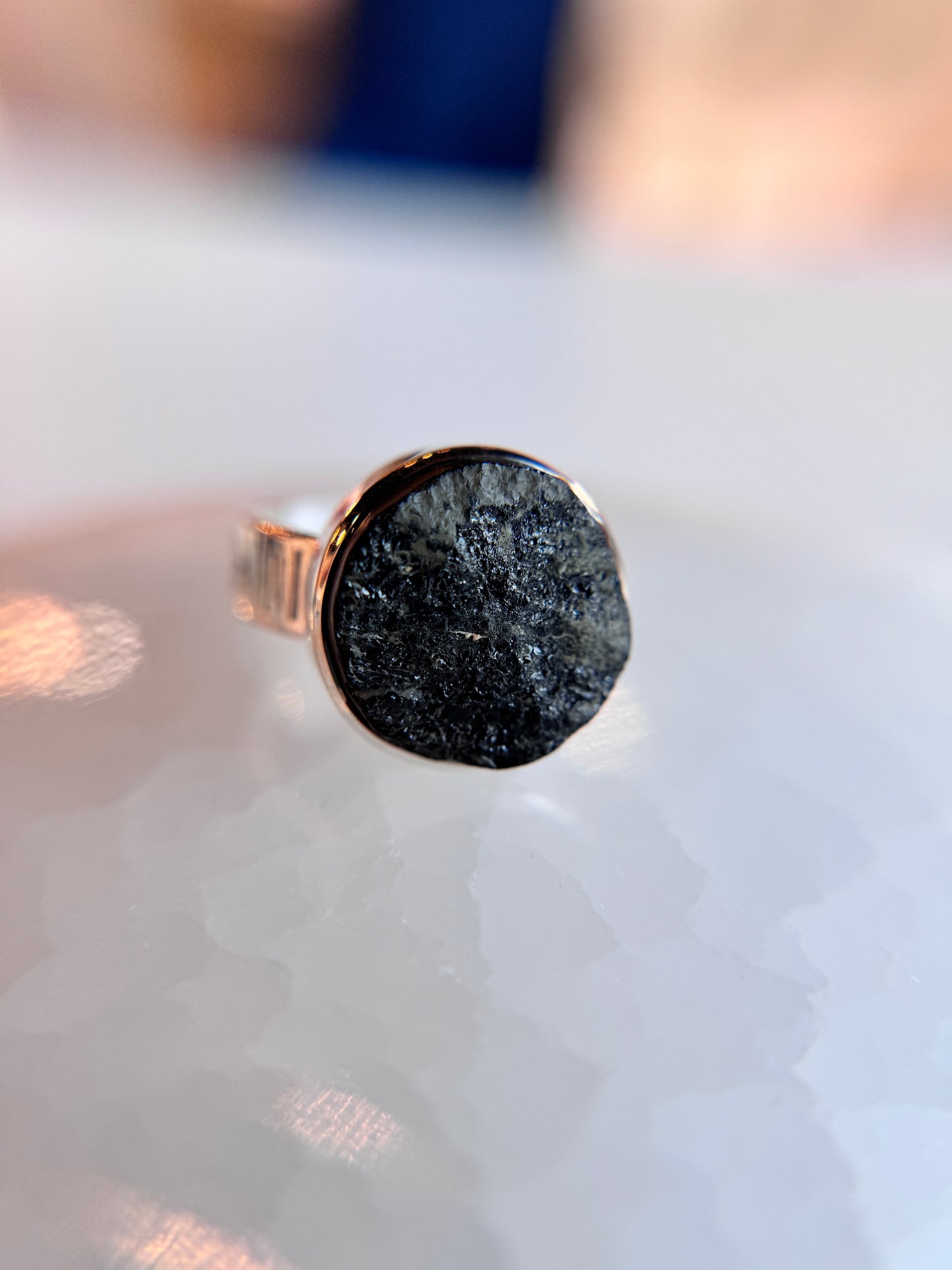 Black Tourmaline Ring | size 8 Sterling silver .925