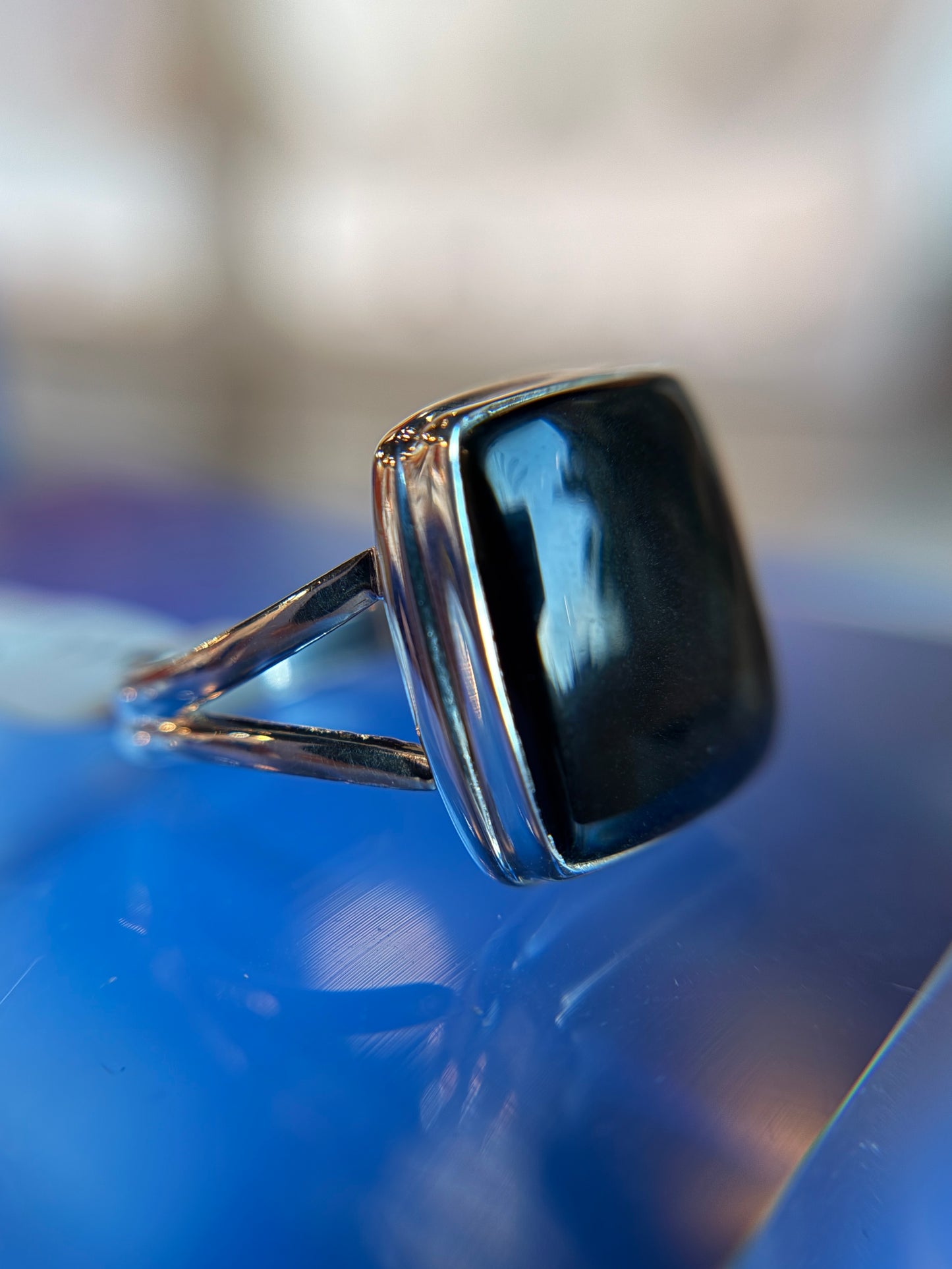 Blue Tiger’s Eye Ring Size 10 Sterling Silver