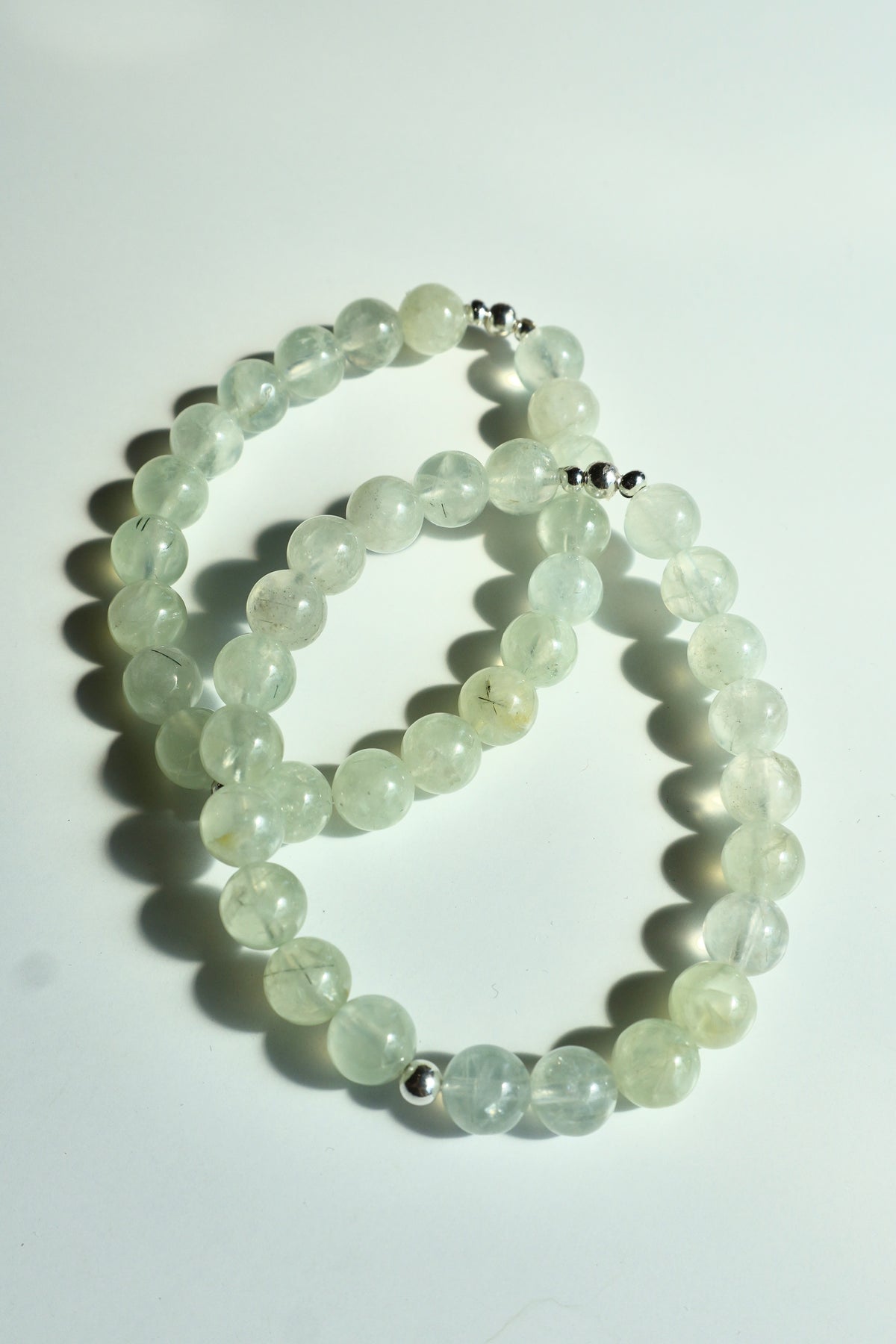 Prehnite bracelets 8mm sterling silver