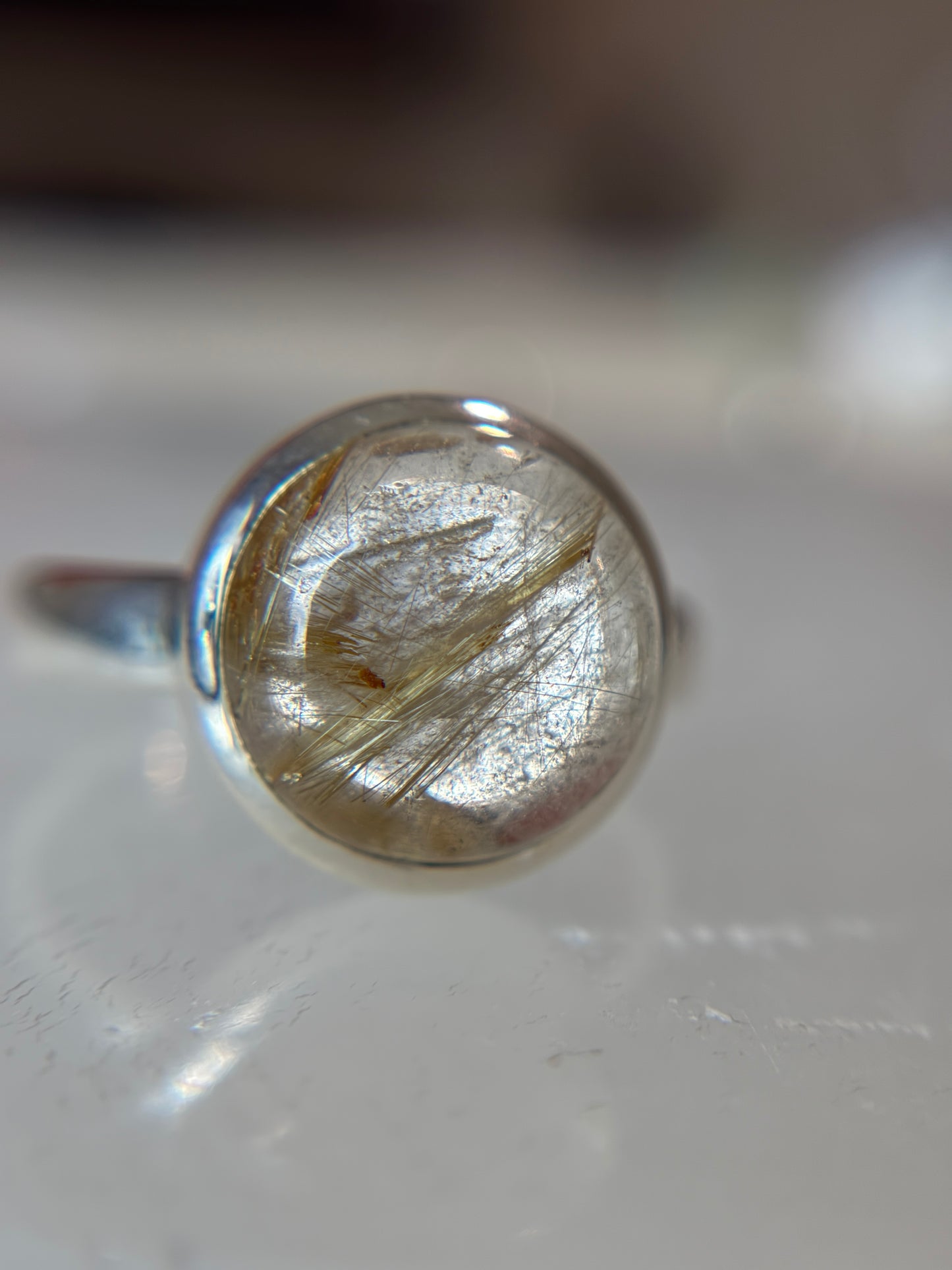 Gold Rutilated Quartz Ring Size 11 Sterling Silver