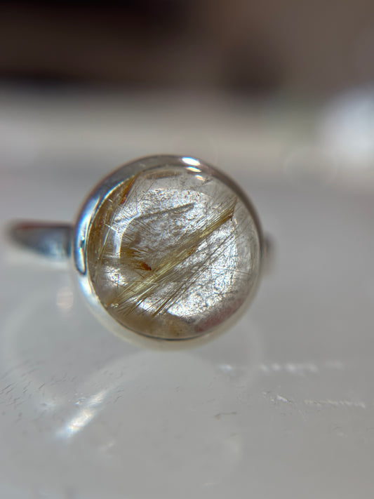 Gold Rutilated Quartz Ring Size 11 Sterling Silver