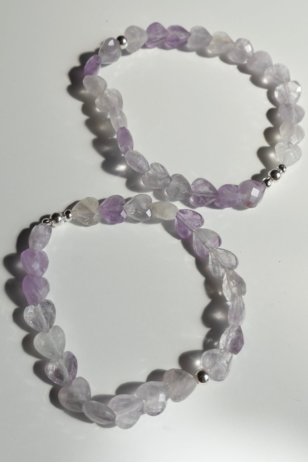 Amethyst heart shaped bracelet 8mm sterling silver