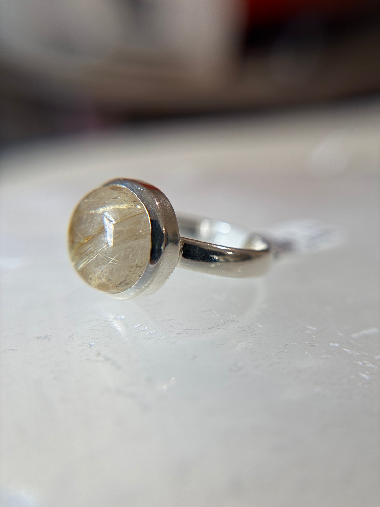 Gold Rutilated Quartz Ring Size 11 Sterling Silver