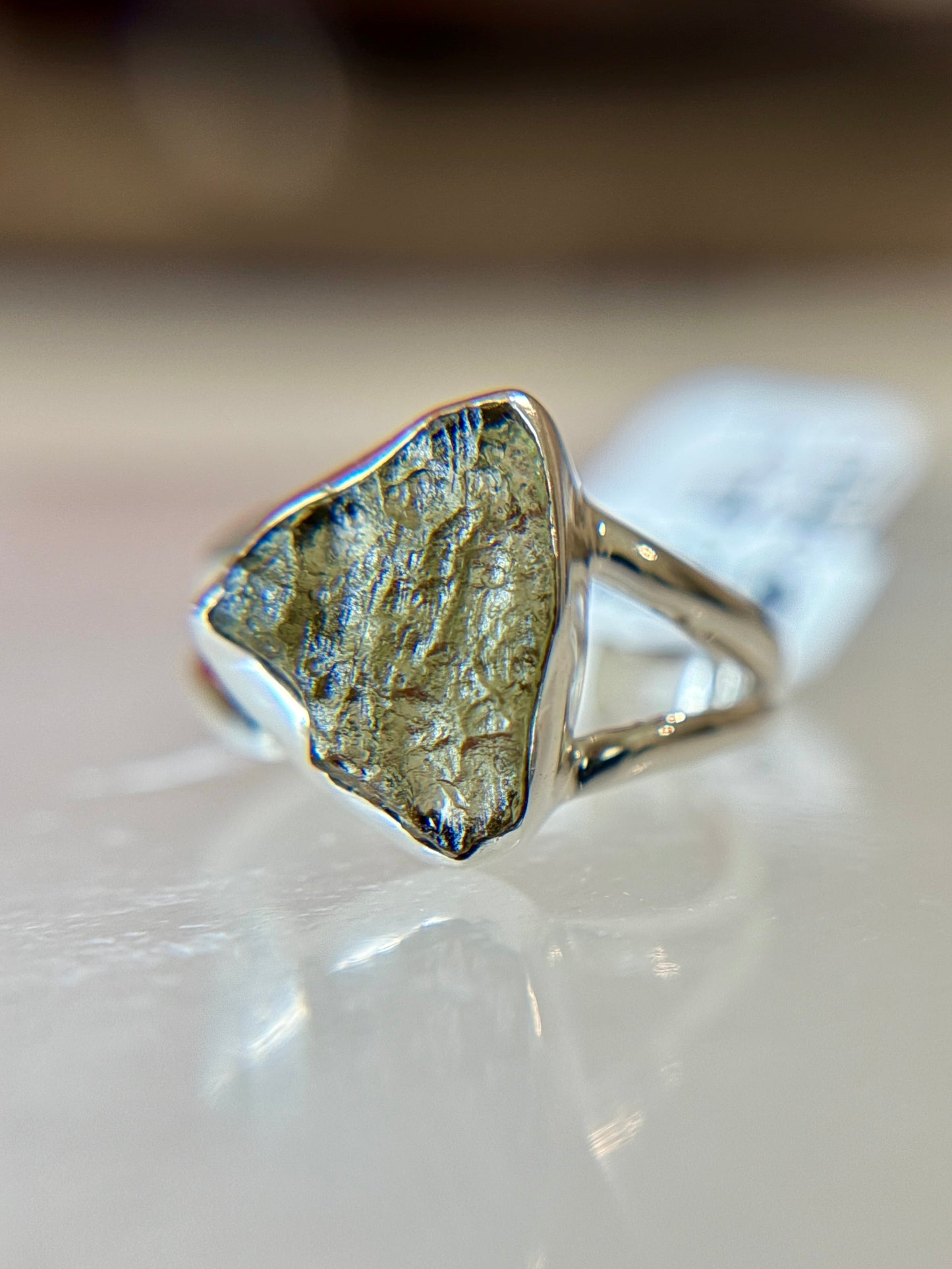 Moldavite Sterling Silver Ring Size 5