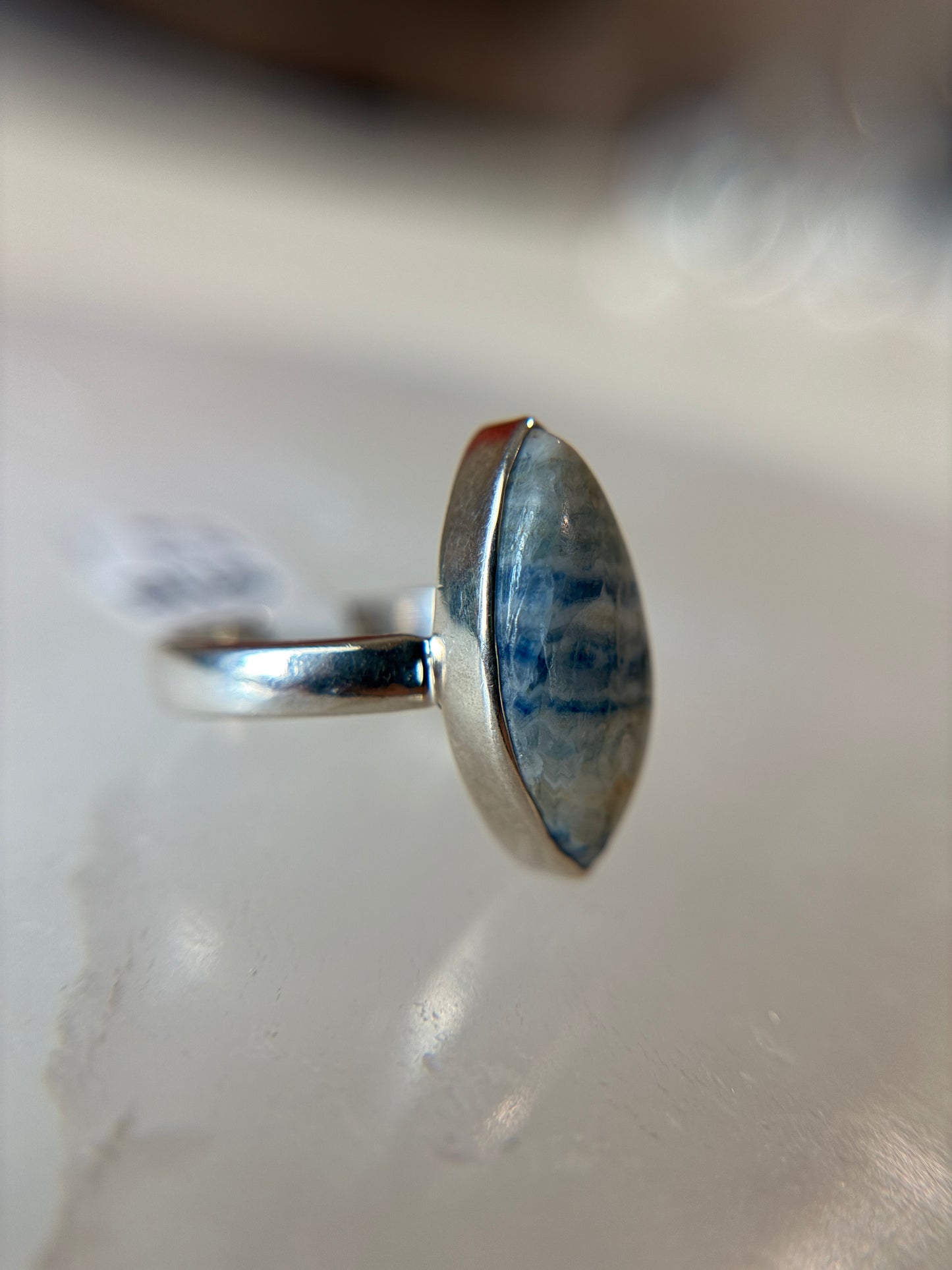 Blue Scheelite Ring Size 8 Sterling Silver
