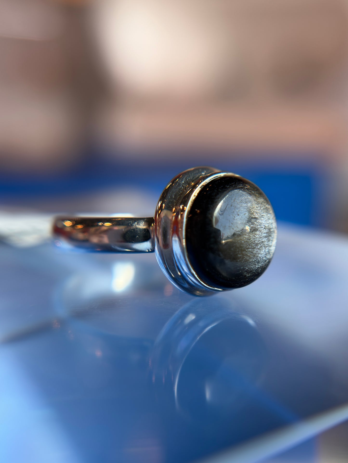 Silver Obsidian Ring Size 6 Sterling Silver