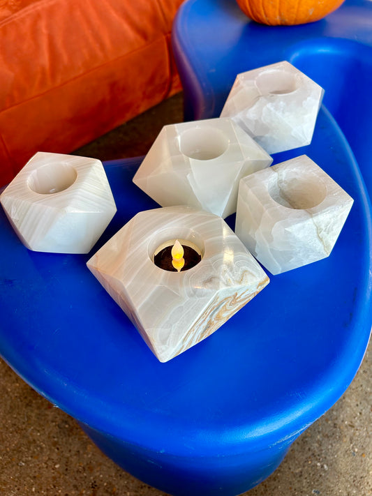 White Mexican Onyx Candle Holder