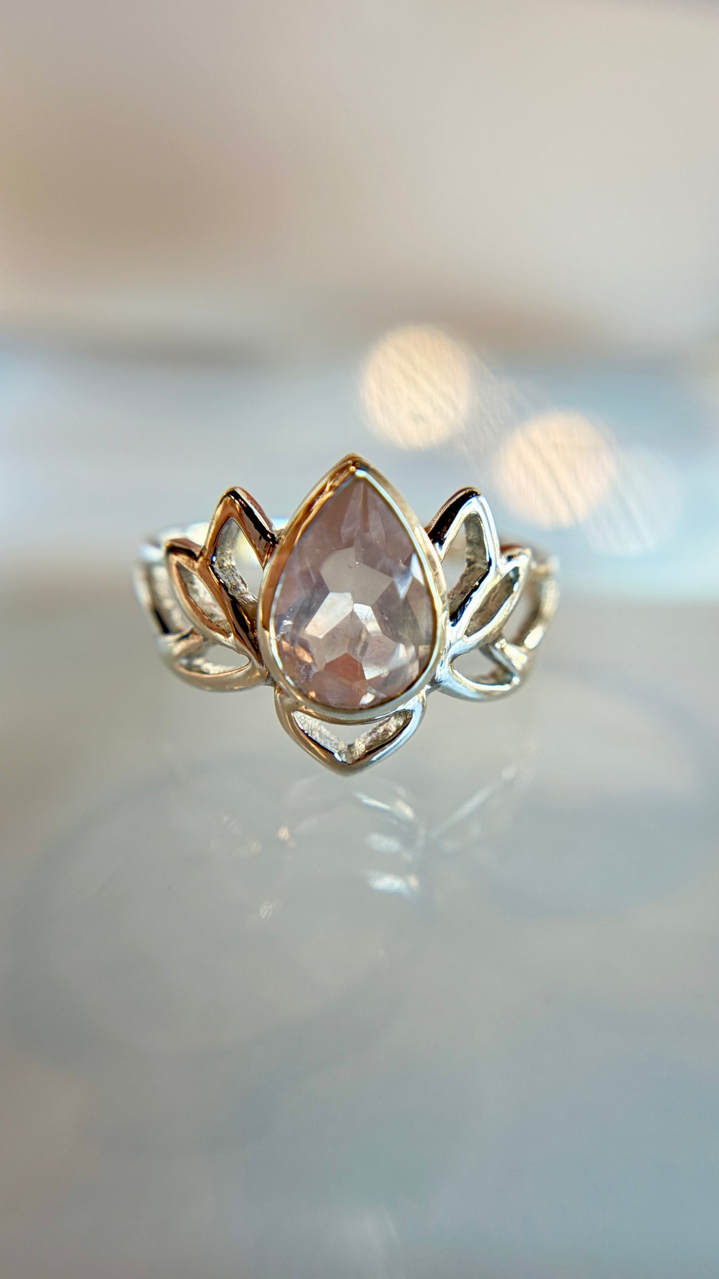 Rose Quartz Lotus Ring Size 5