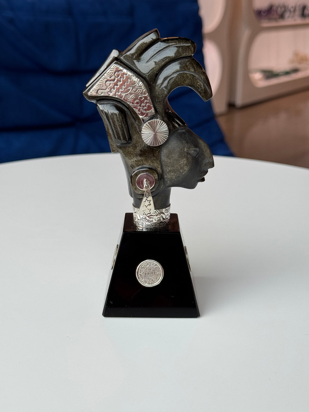 Kʼinich Janaabʼ Pakal The Great Silver Sheen Obsidian Sculpture