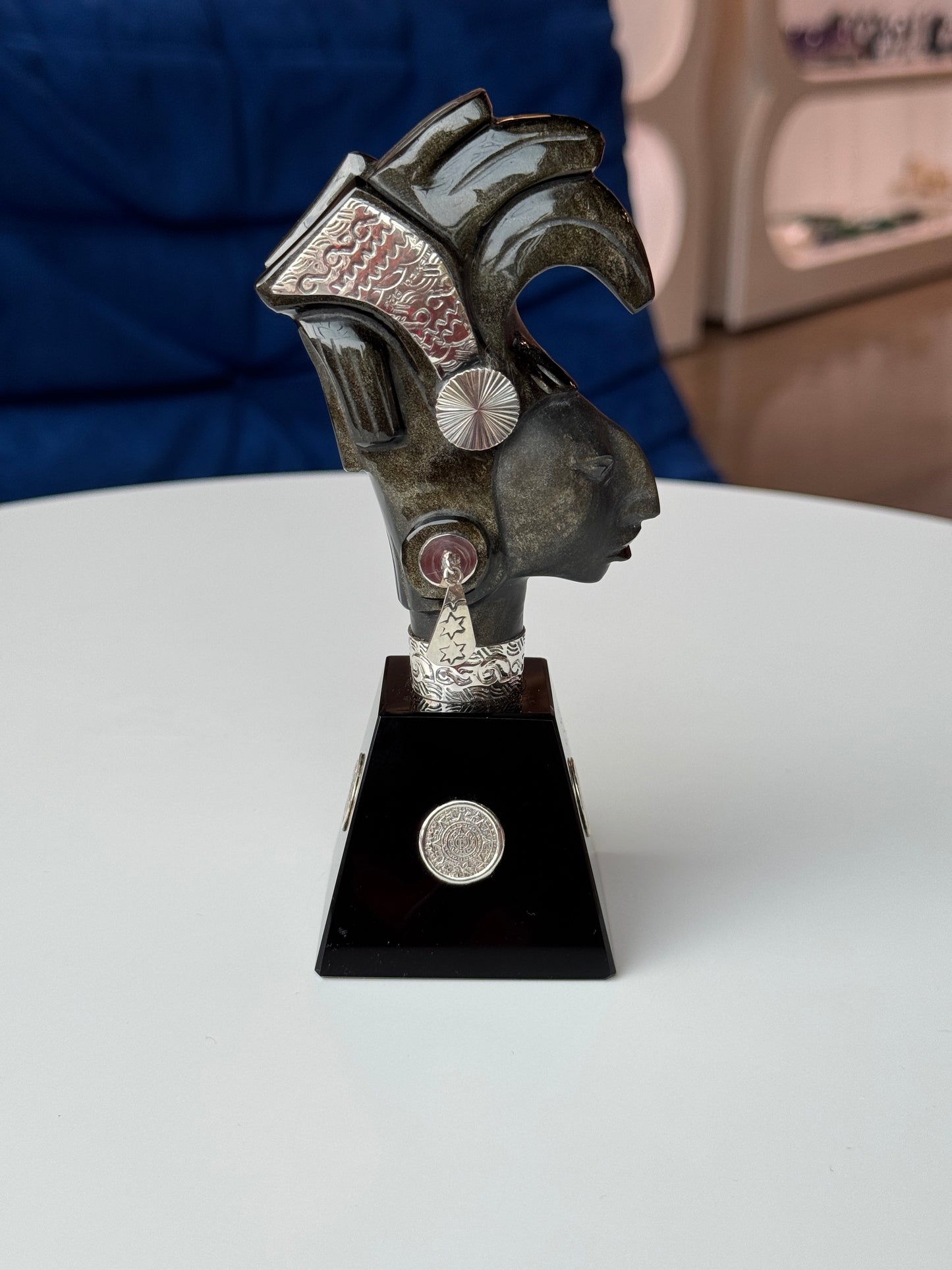 Kʼinich Janaabʼ Pakal The Great Silver Sheen Obsidian Sculpture