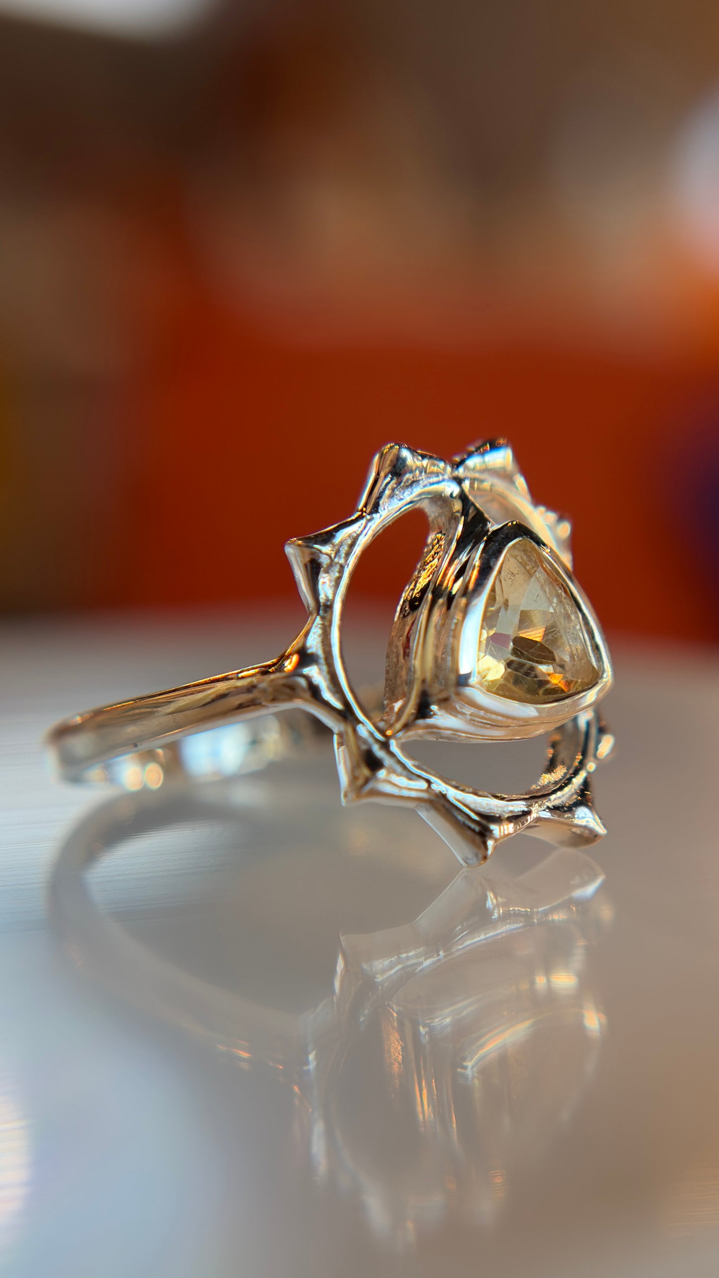 Solar Plexus Chakra Symbol with Citrine Ring Size 5