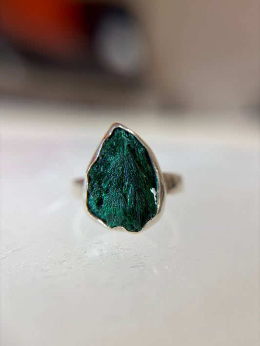 Malachite Druzy Sterling Silver Ring Size 6