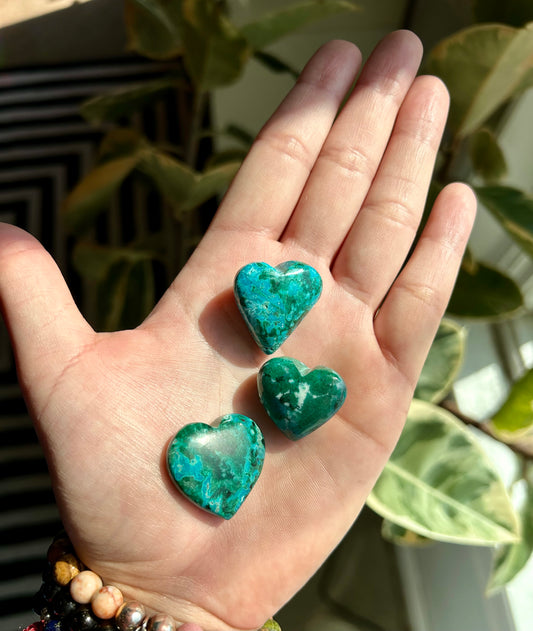 Chrysocolla and Malachite Hearts