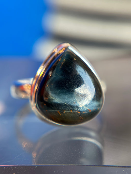 Blue Tiger’s Eye Ring Size 11 Sterling Silver
