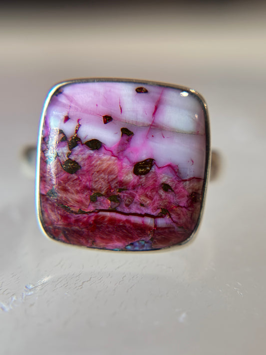 Pink Dahlia Ring Size 9 Sterling Silver