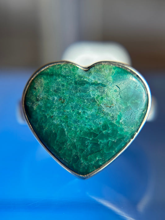 Chrysocolla Heart Ring Size 6 Sterling Silver