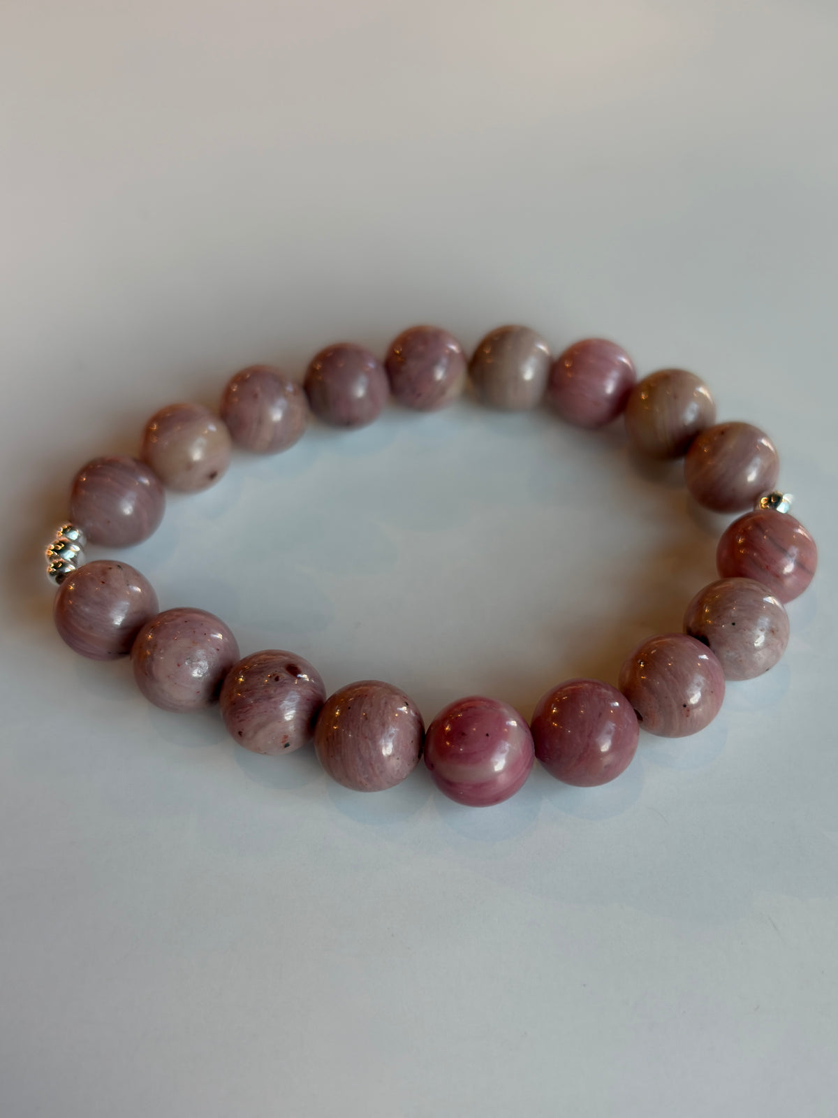 Rhodonite Bracelet 10mm Sterling Silver