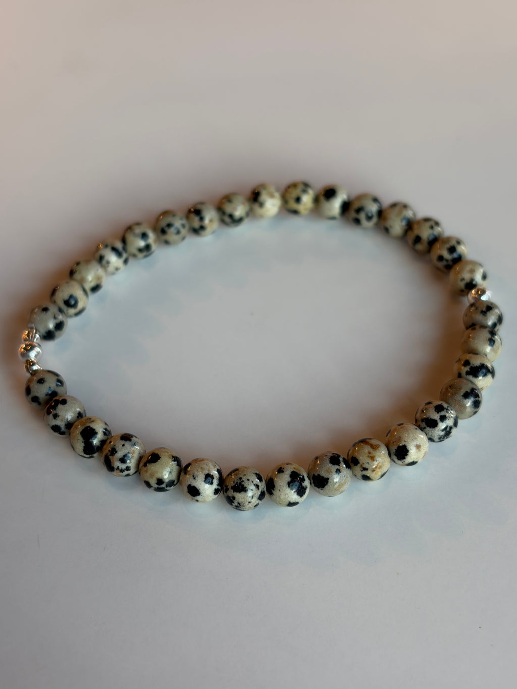 Large Dalmatian Jasper Bracelet 6mm Sterling Silver