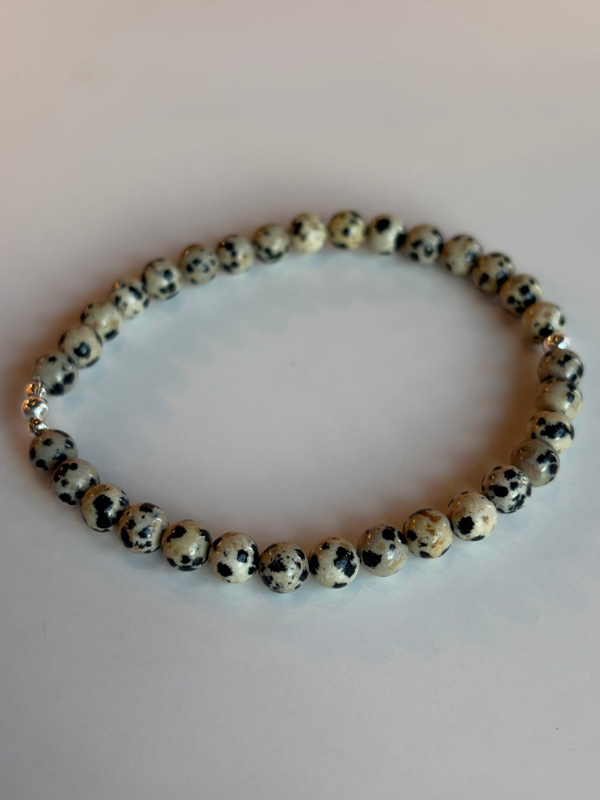 Large Dalmatian Jasper Bracelet 6mm Sterling Silver