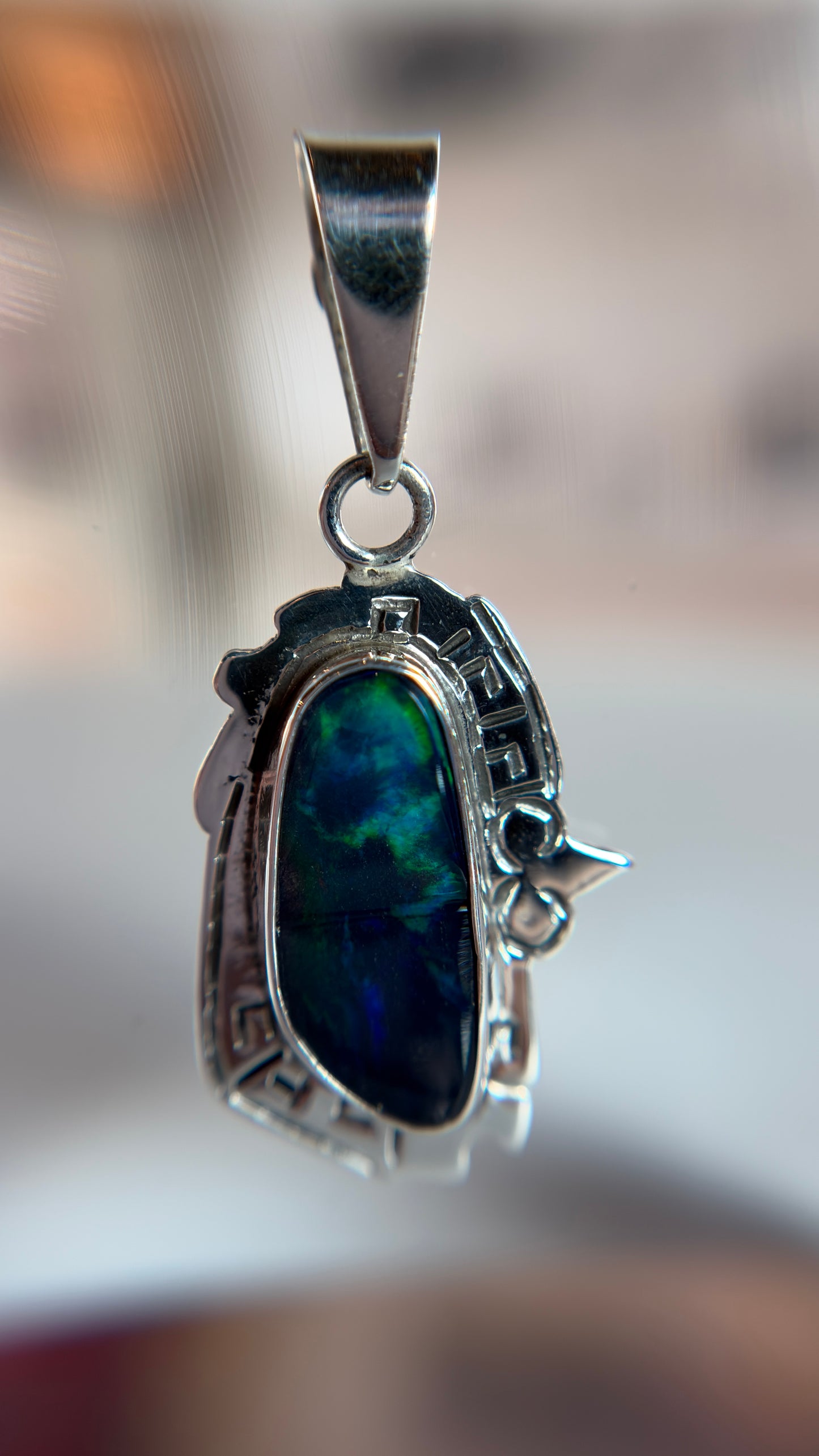 Black Opal Necklace Pendant - .925 Sterling Silver