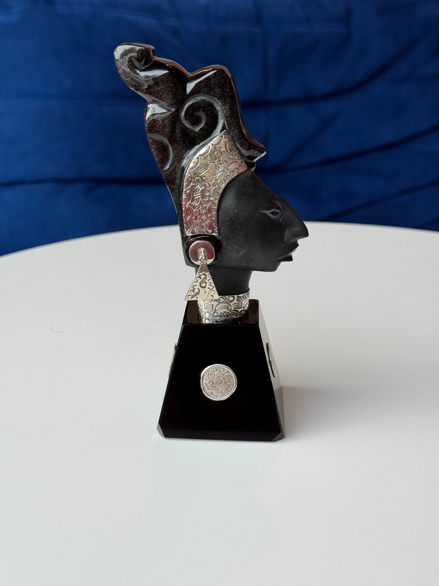 Pakal The Great | Obsidian Mayan Sculpture | 95% Silver