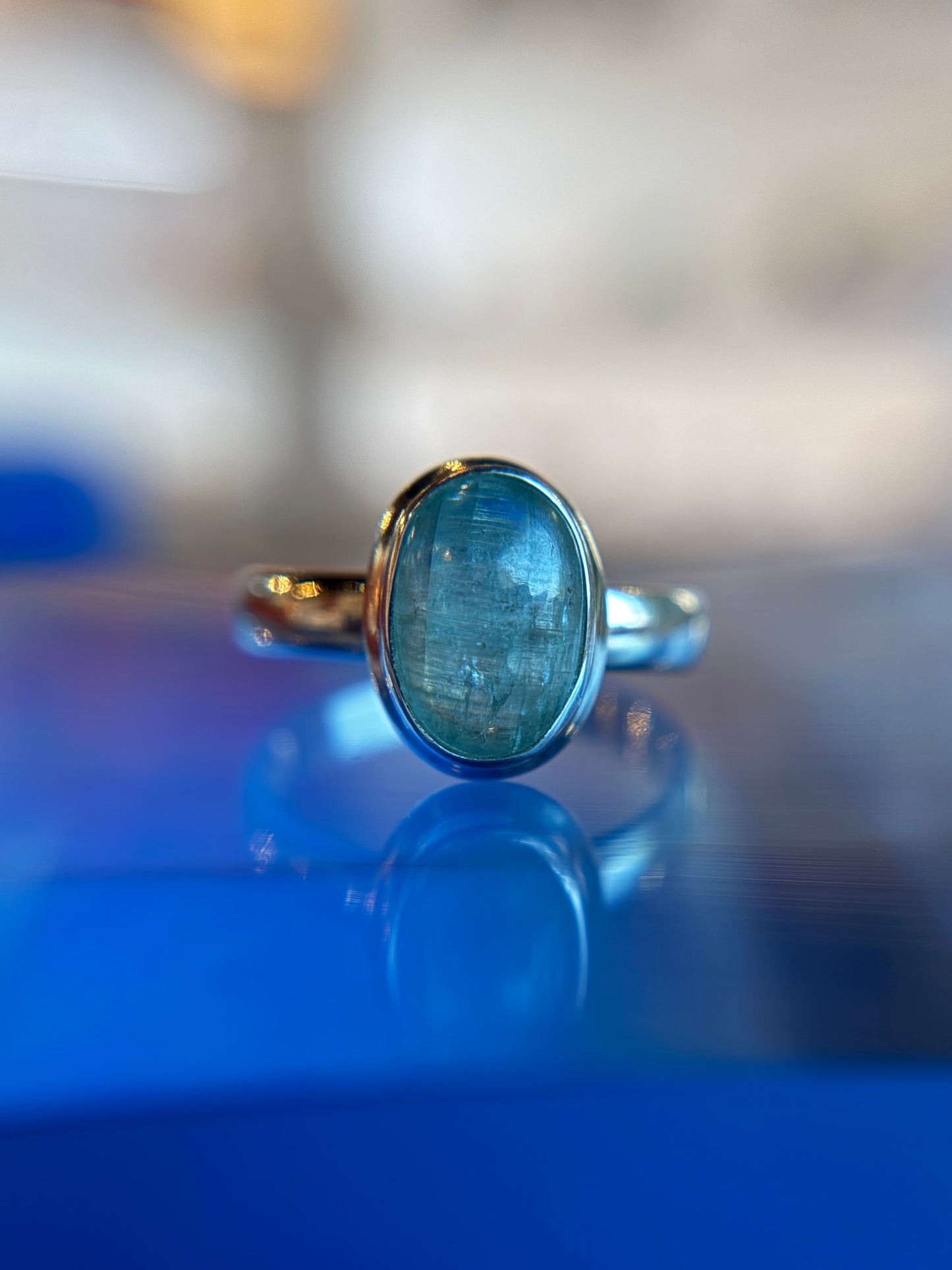 Aqua Kyanite Ring Size 9 Sterling Silver