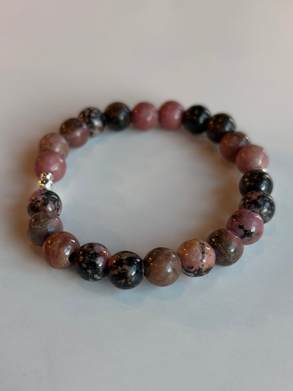 Rhodonite Bracelet 8mm Sterling Silver