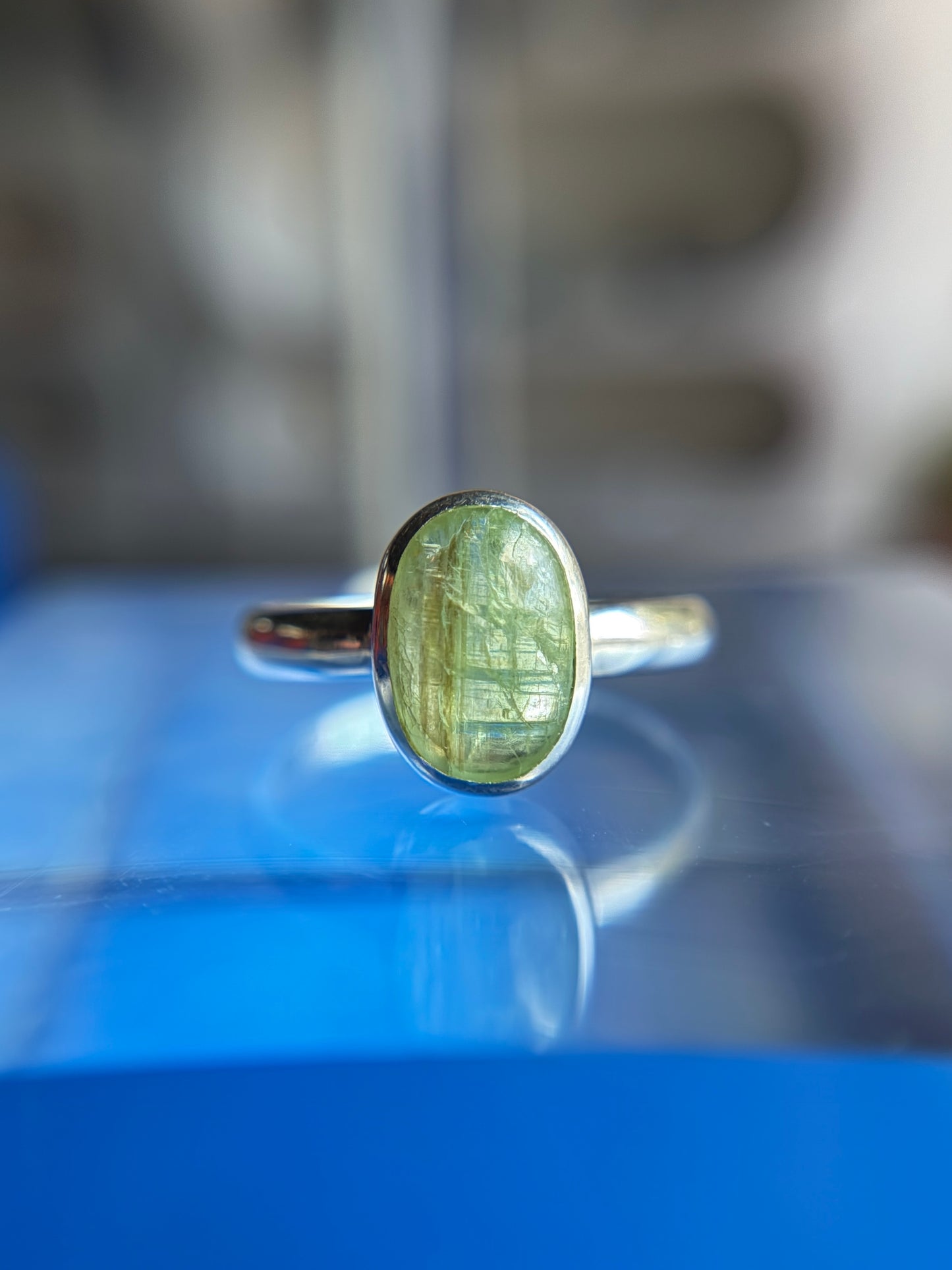 Green Kyanite Ring Size 12 Sterling Silver
