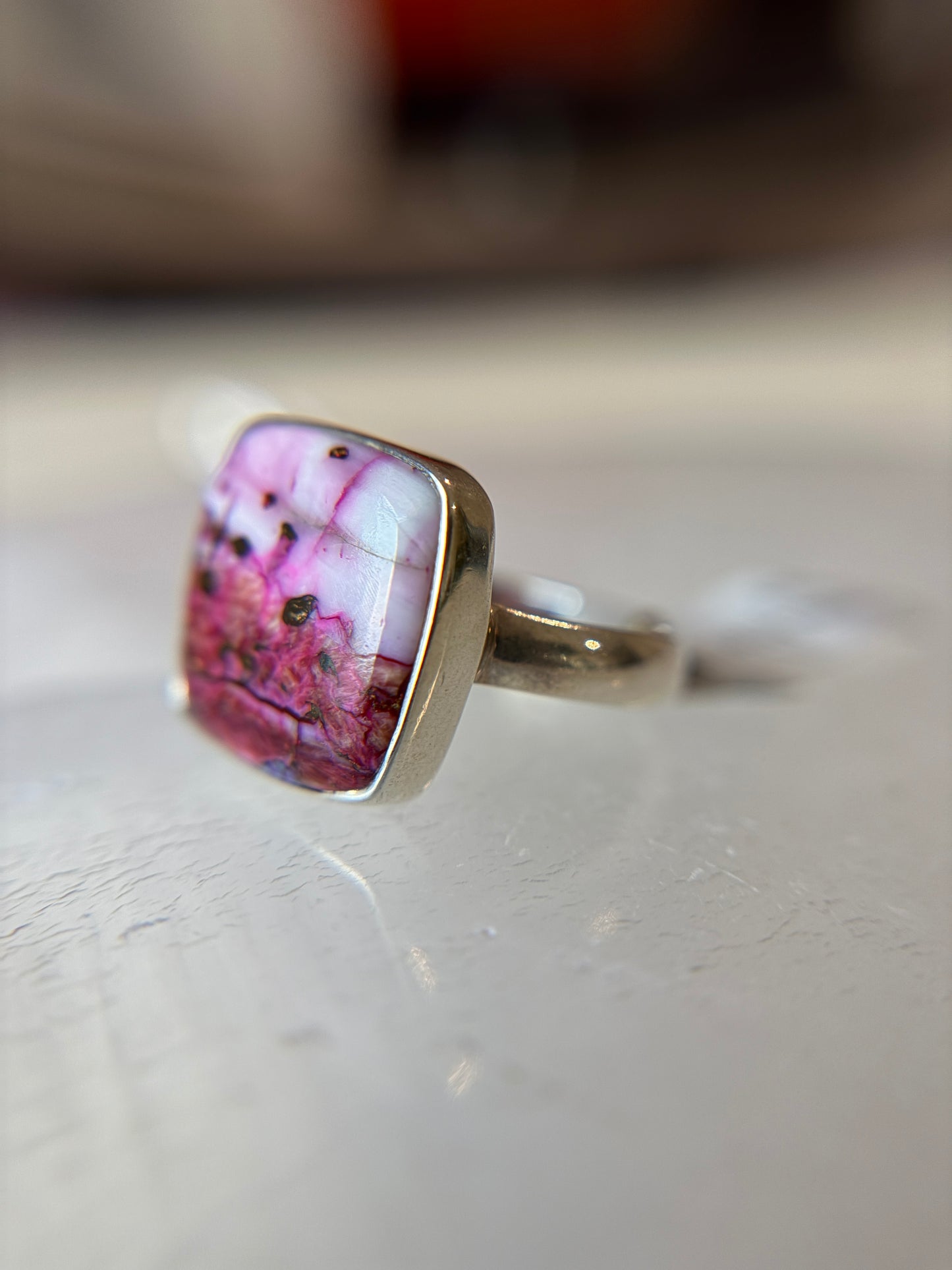 Pink Dahlia Ring Size 9 Sterling Silver