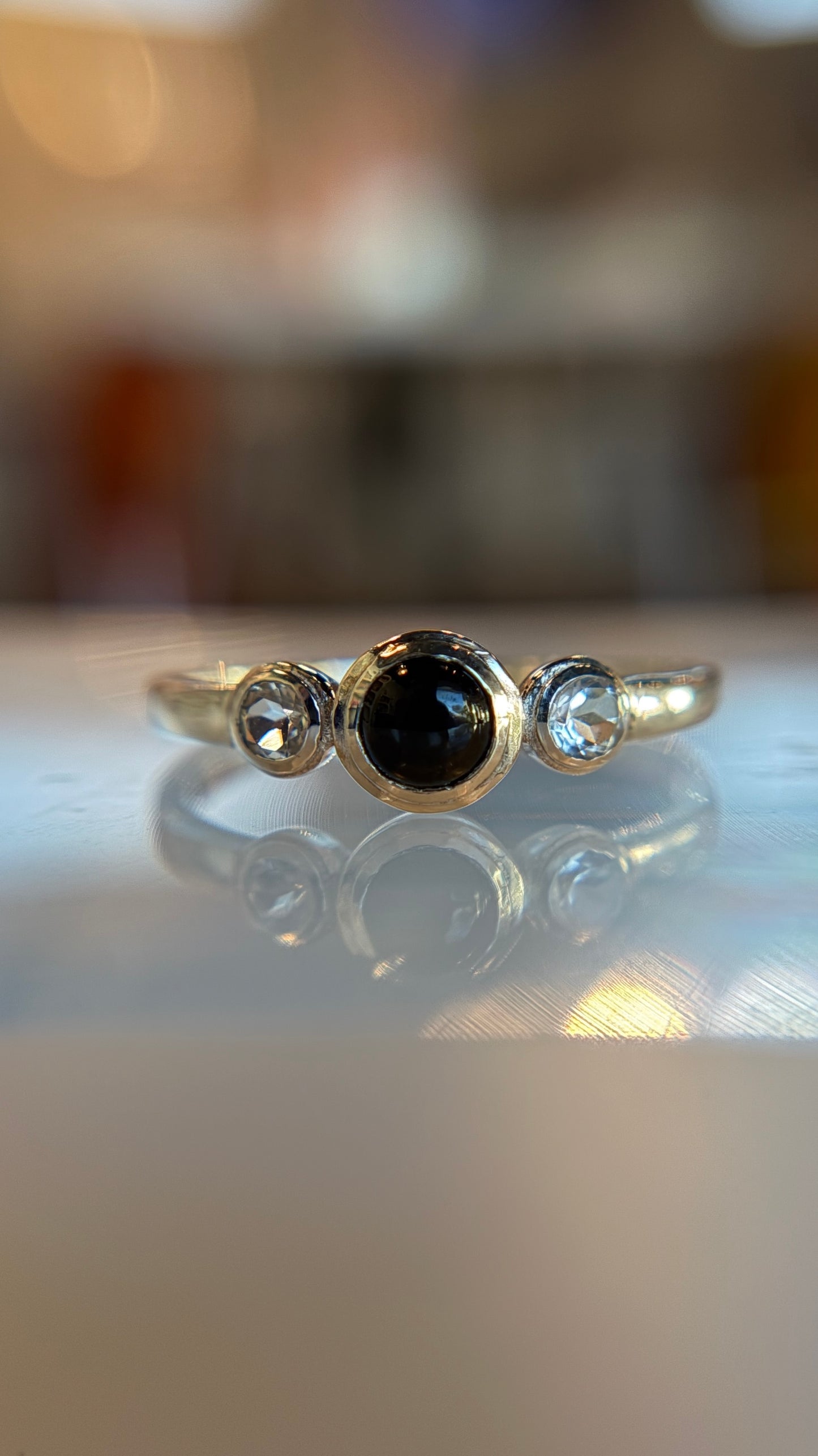 Sterling Silver Black Onyx and White Topaz Ring Size 9