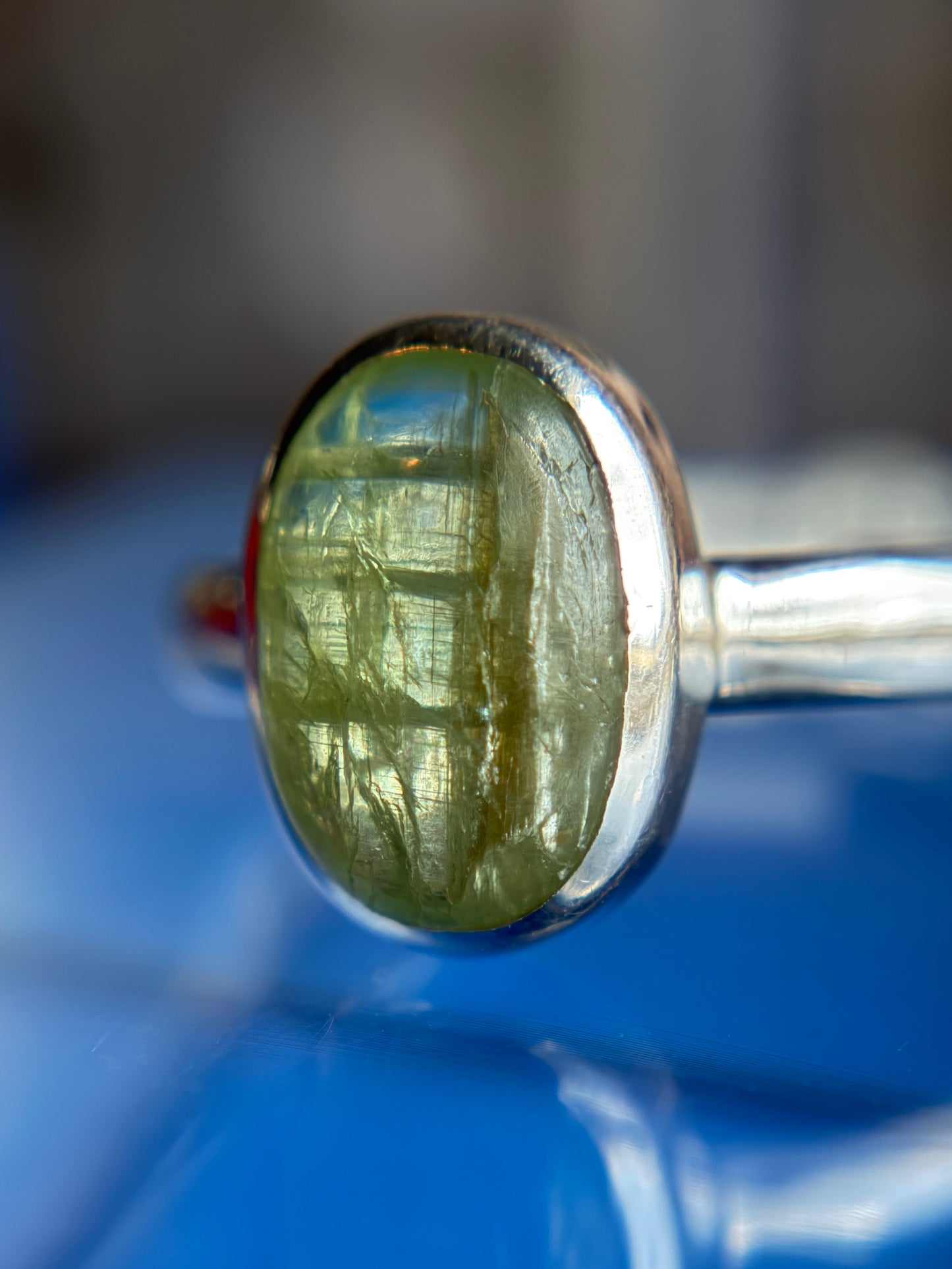 Green Kyanite Ring Size 12 Sterling Silver