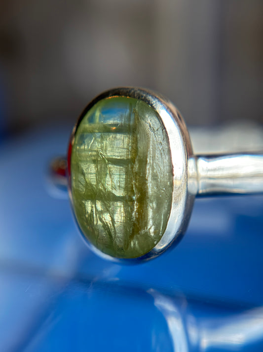 Green Kyanite Ring Size 12 Sterling Silver