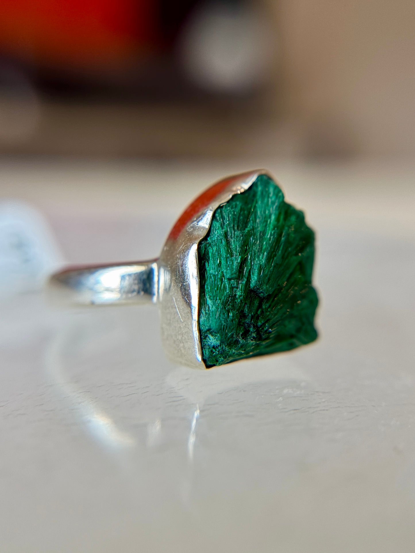 Malachite Druzy Sterling Silver Ring Size 9