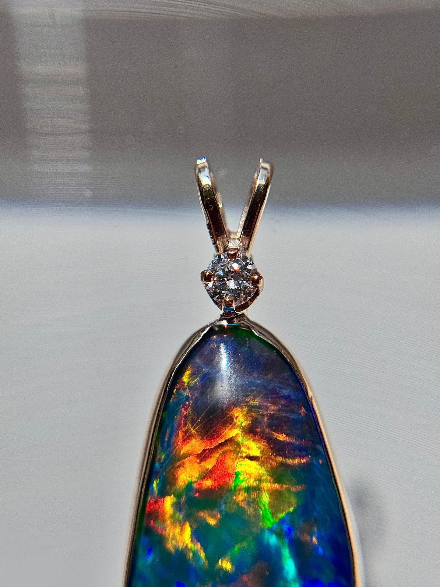 14k Solid Gold Australian Black Opal Pendant with HSI1 Diamond necklace pendant