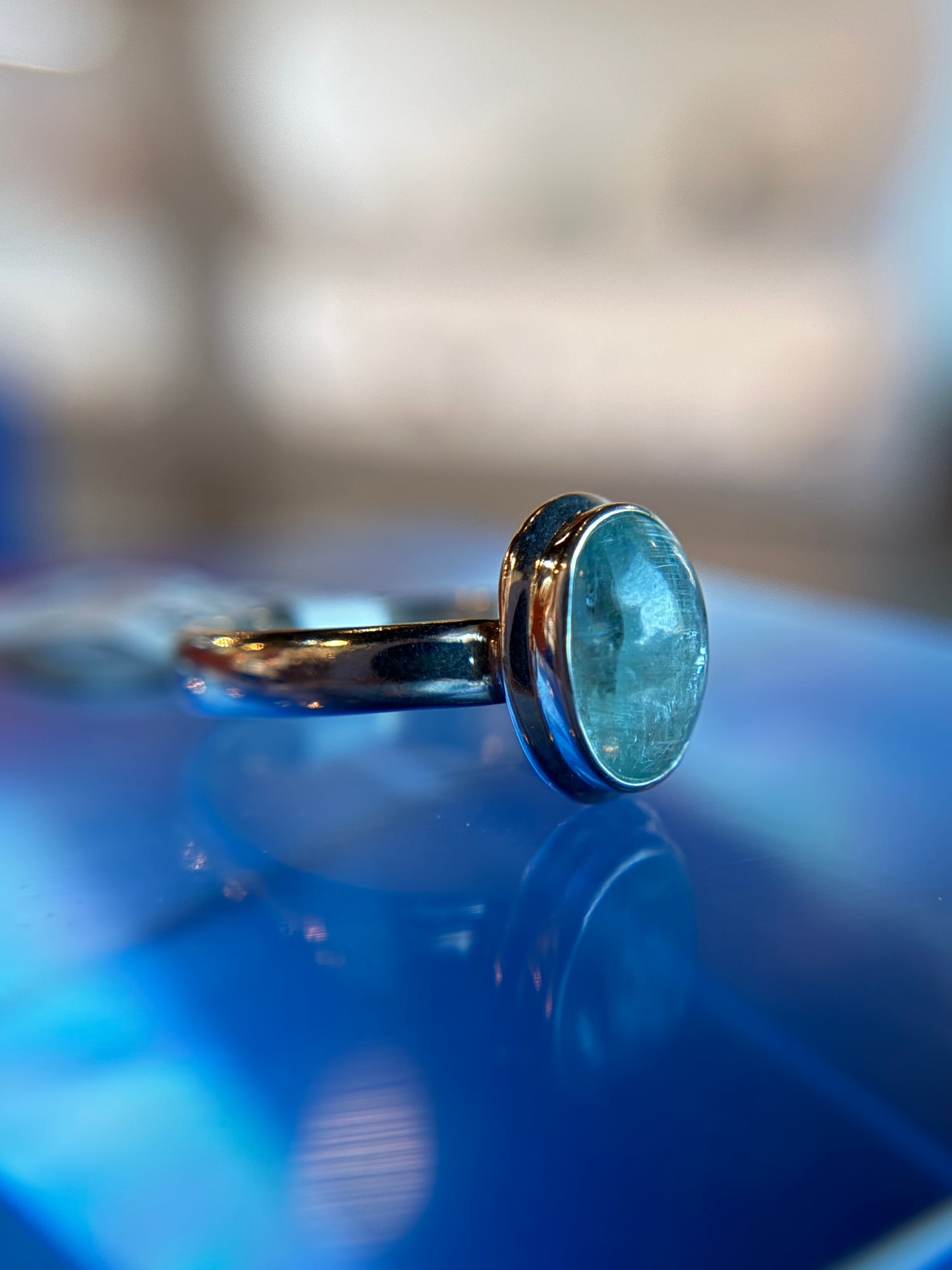 Aqua Kyanite Ring Size 9 Sterling Silver