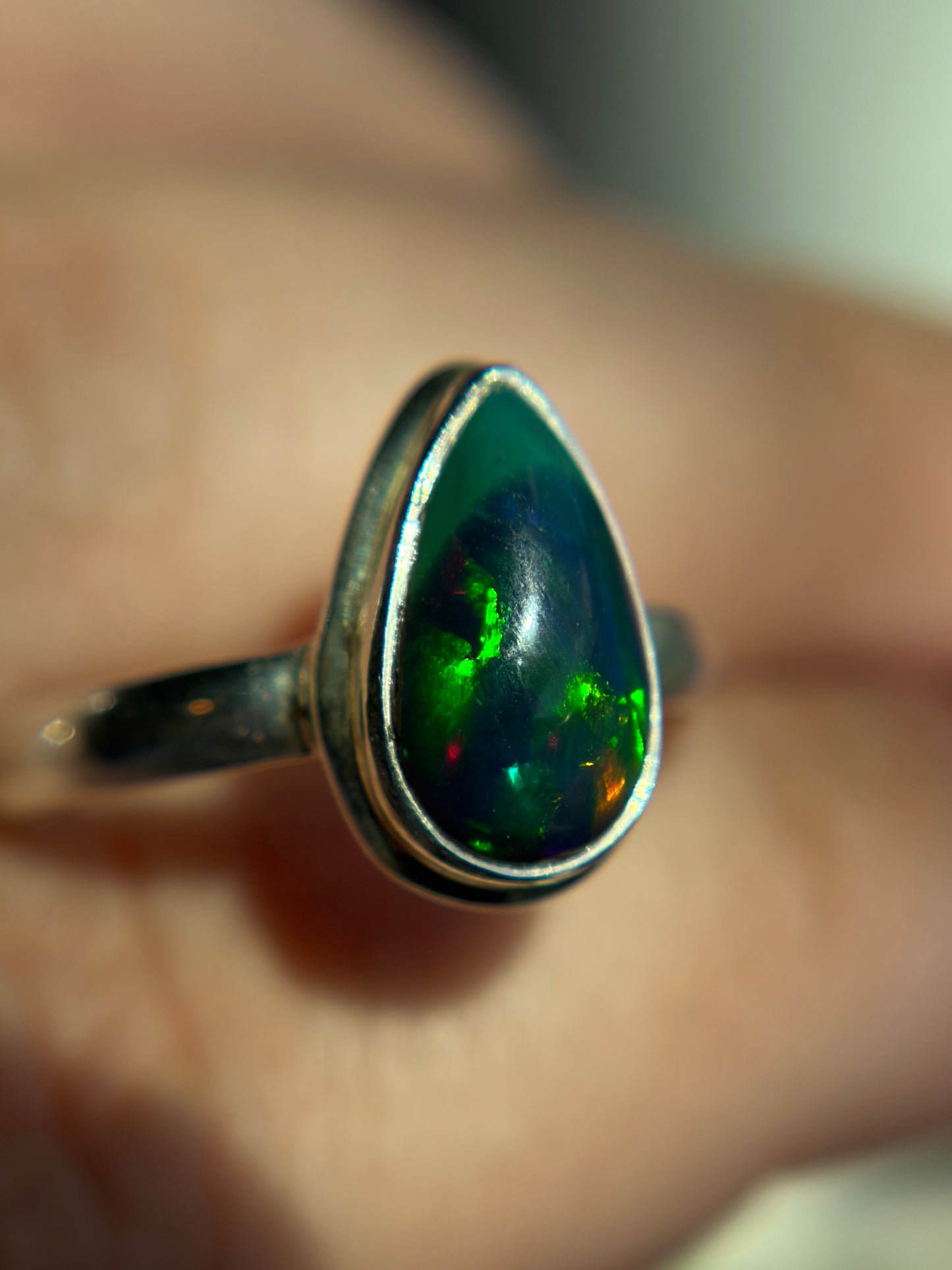 Black Opal Ring Size 8 Sterling Silver
